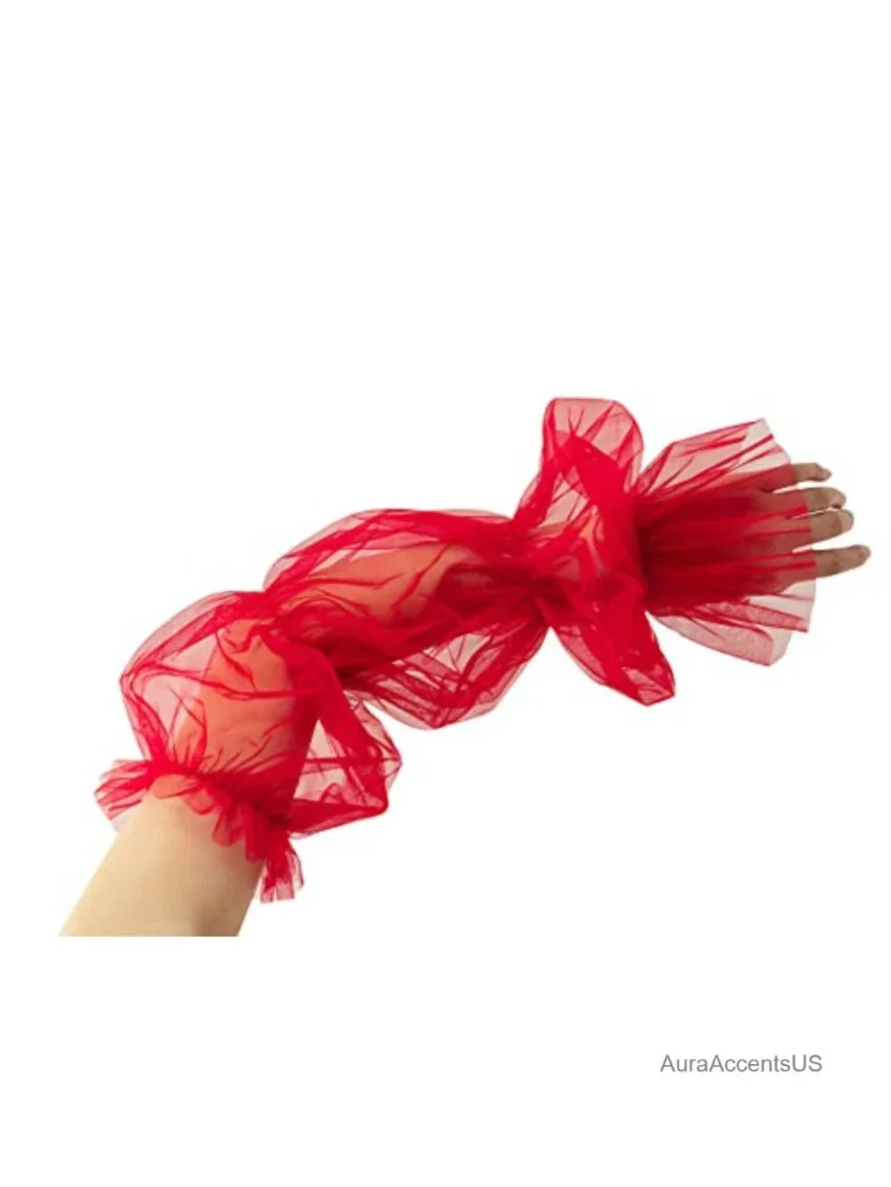Long Tulle Lace Fingerless Gloves with Ruffle Sleeves - Dress Costume Accessory